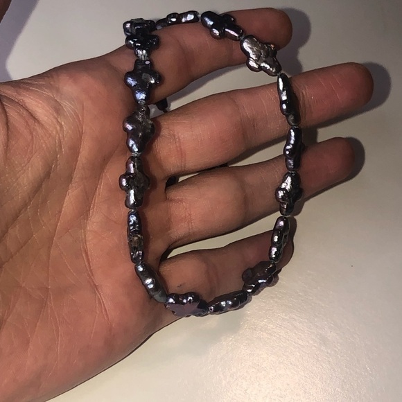 PEACOCK Pearl Irregular Cross X Shape Sterling Lobster Clasp Necklace 16.5” - Picture 5 of 6